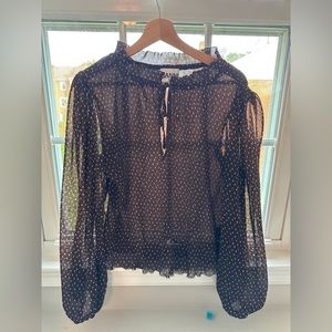 Ganni brown polka dot pleated blouse 36